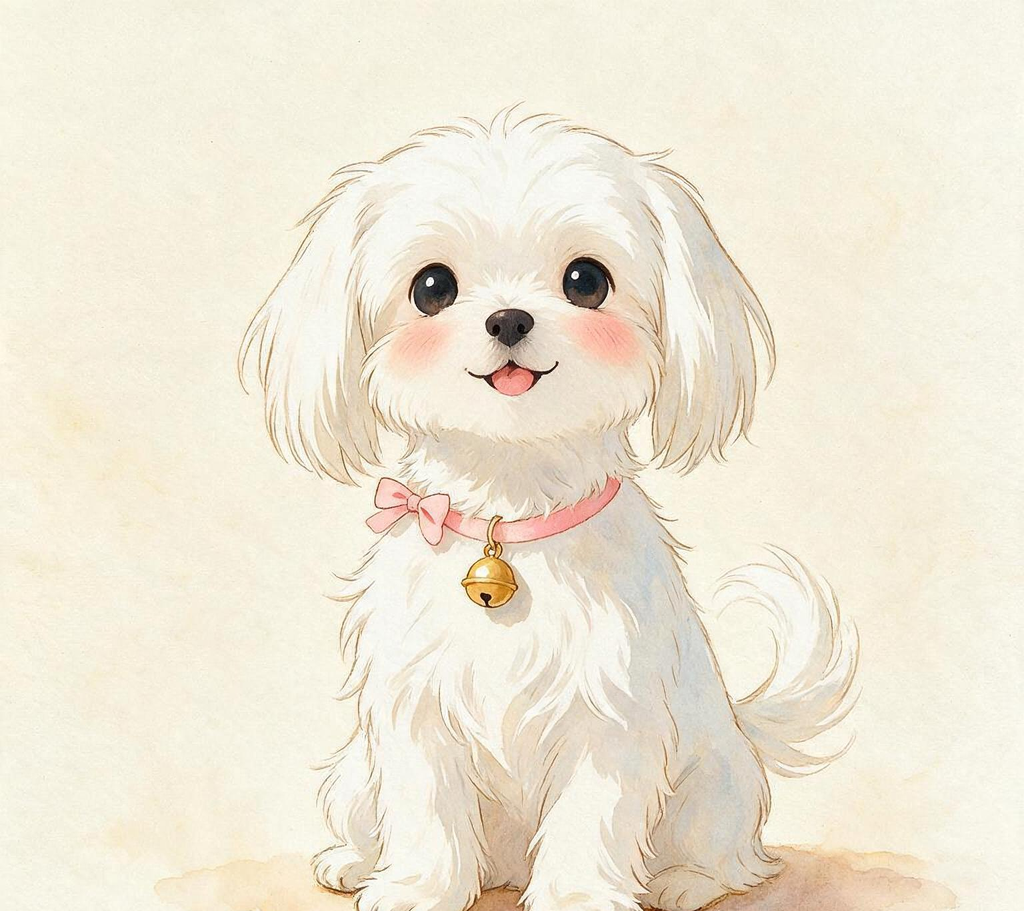 宫崎骏风格马尔济斯插画 · 开心